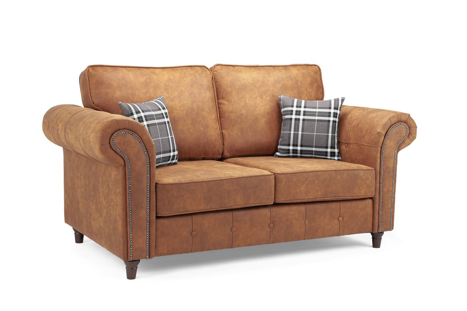Tan Leather Effect Standard Back 2 Seater Sofa