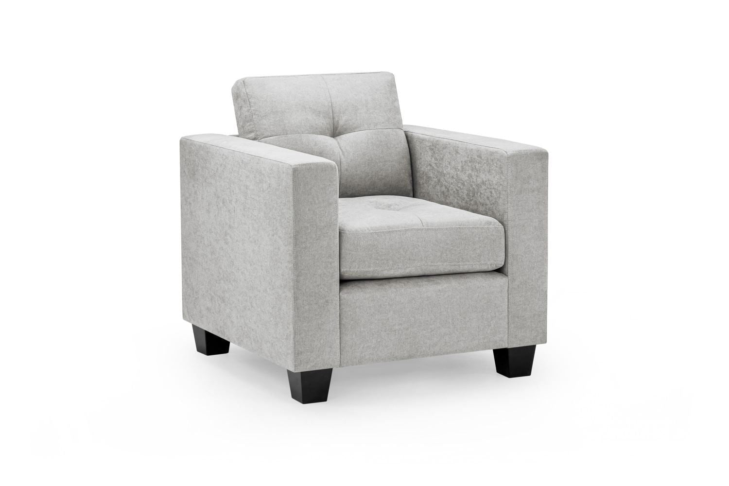 Light Grey Fabric Boxy Shape Armchair Dark Wooden Feet