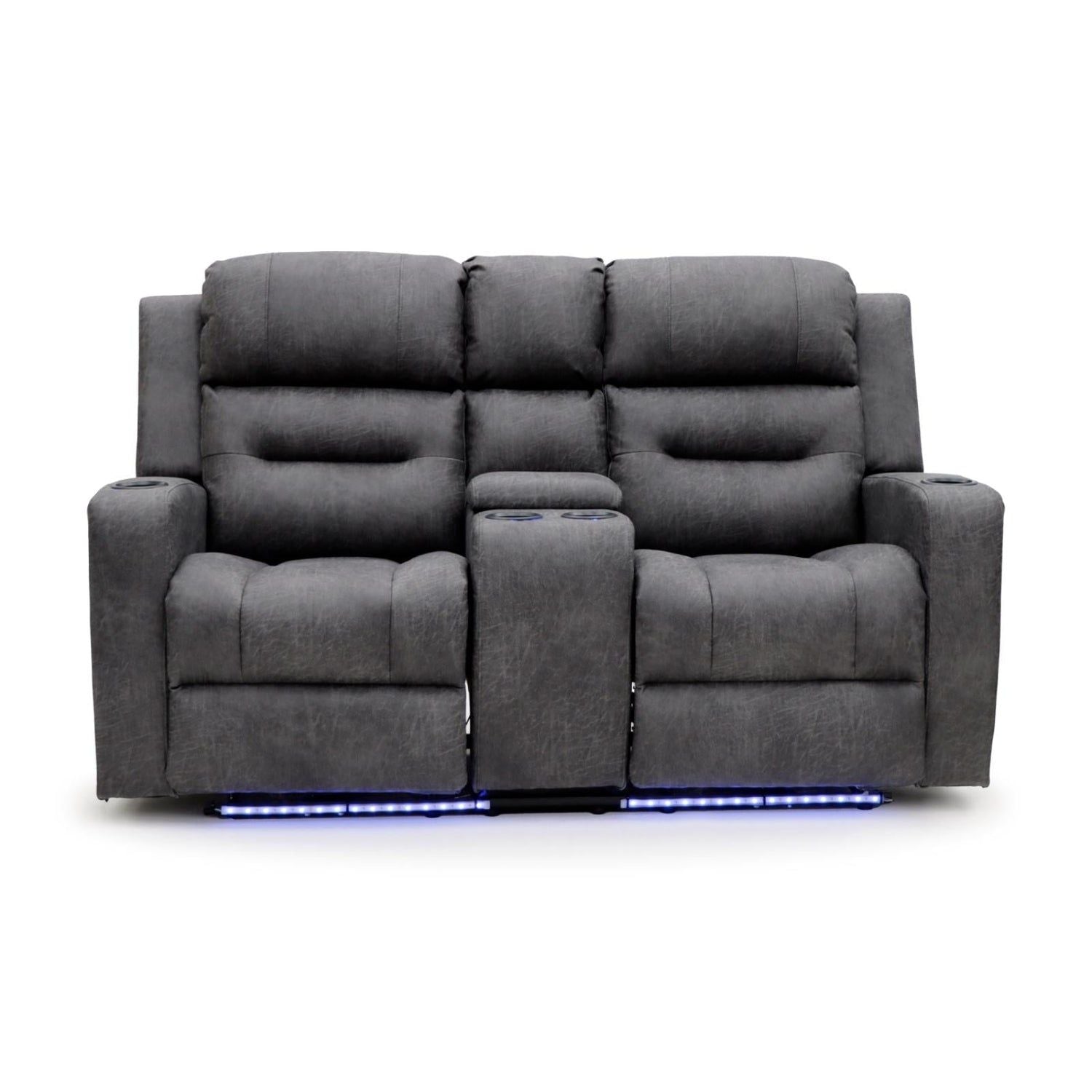 Grey Leather 2 Seater Electric Recliner Sofa with Cup Holders
