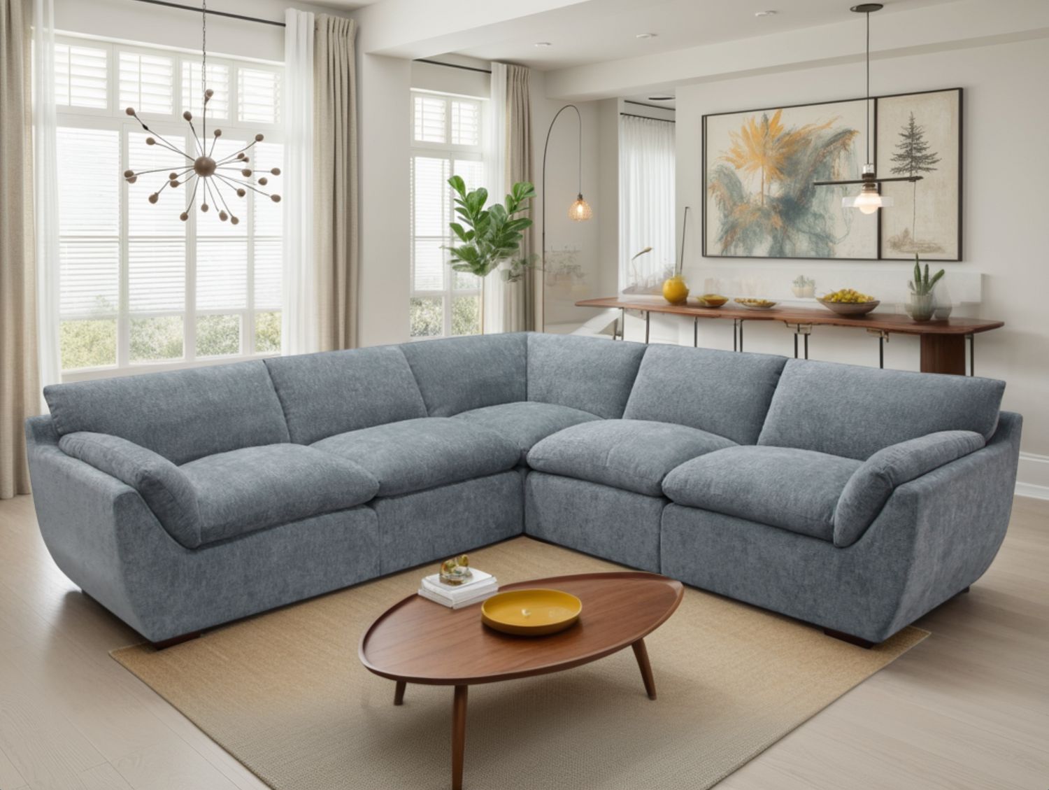 Aqua Fabric Laid Back Large Corner Group Sofa