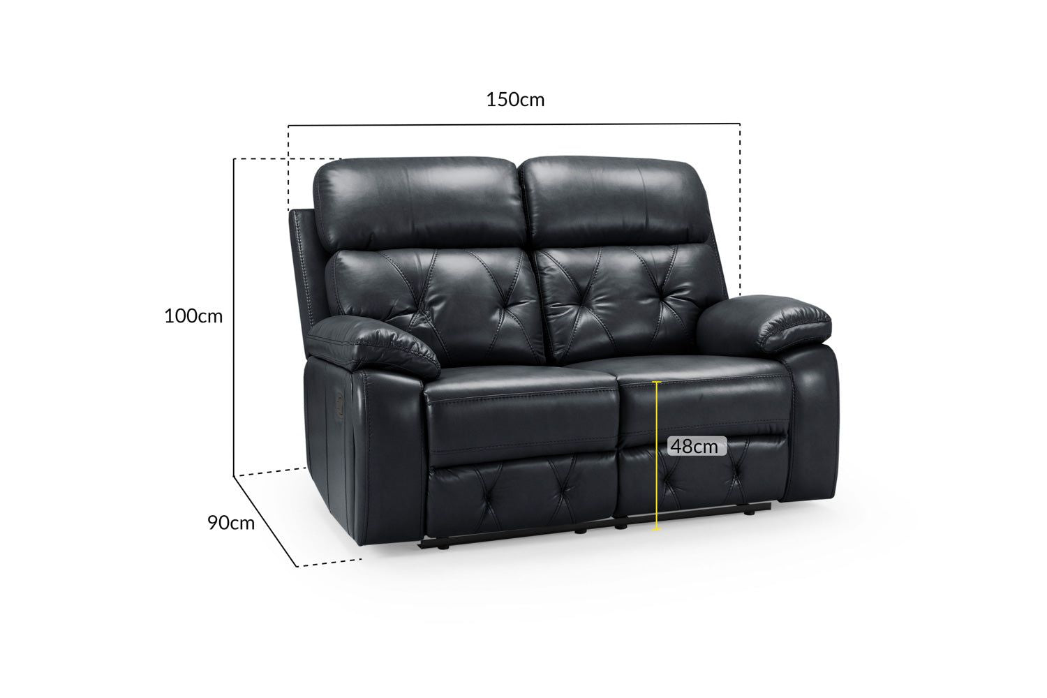 Black Leather Effect 2 Seater Manual Recliner Sofa