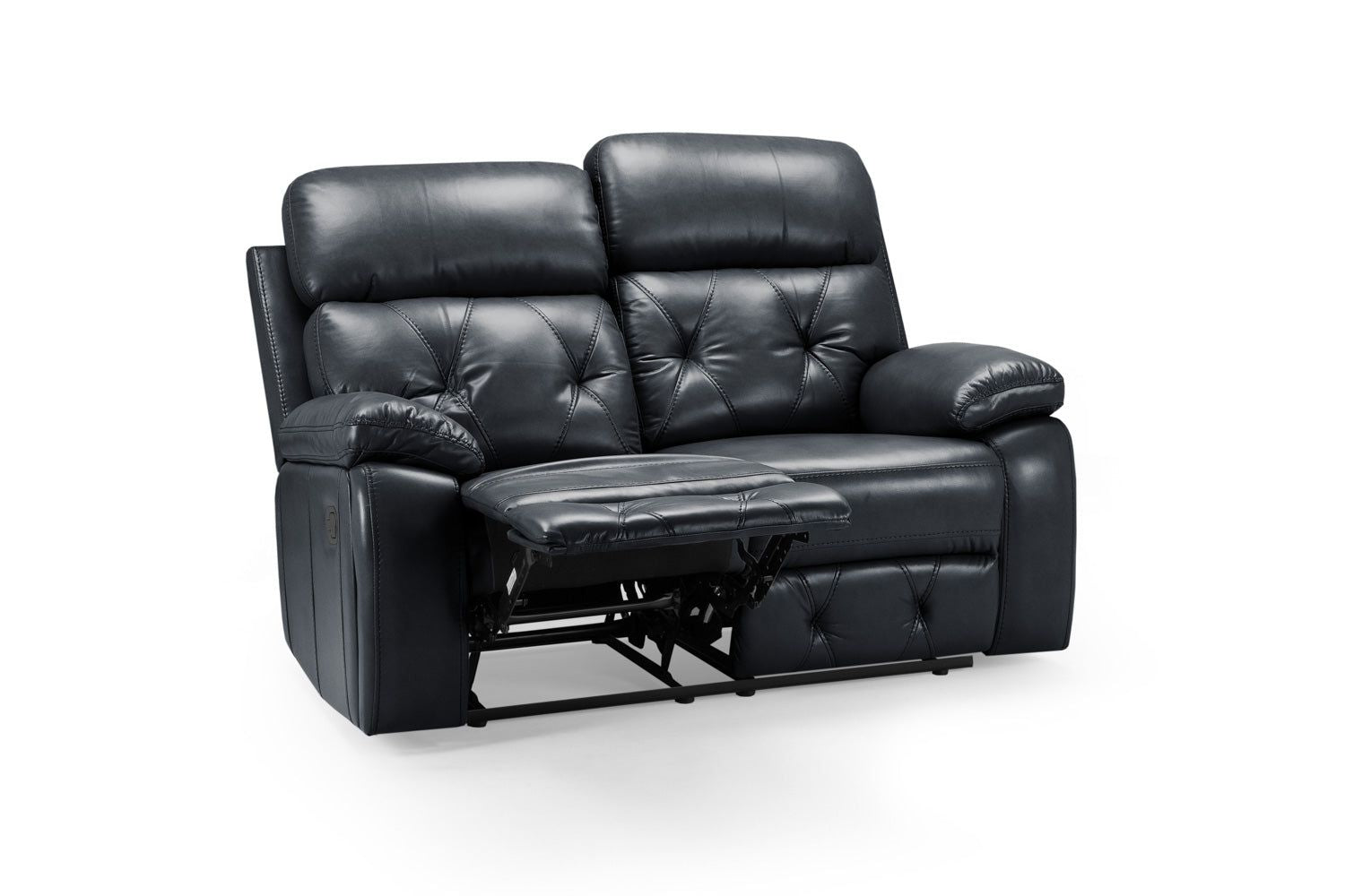 Black Leather Effect 2 Seater Manual Recliner Sofa