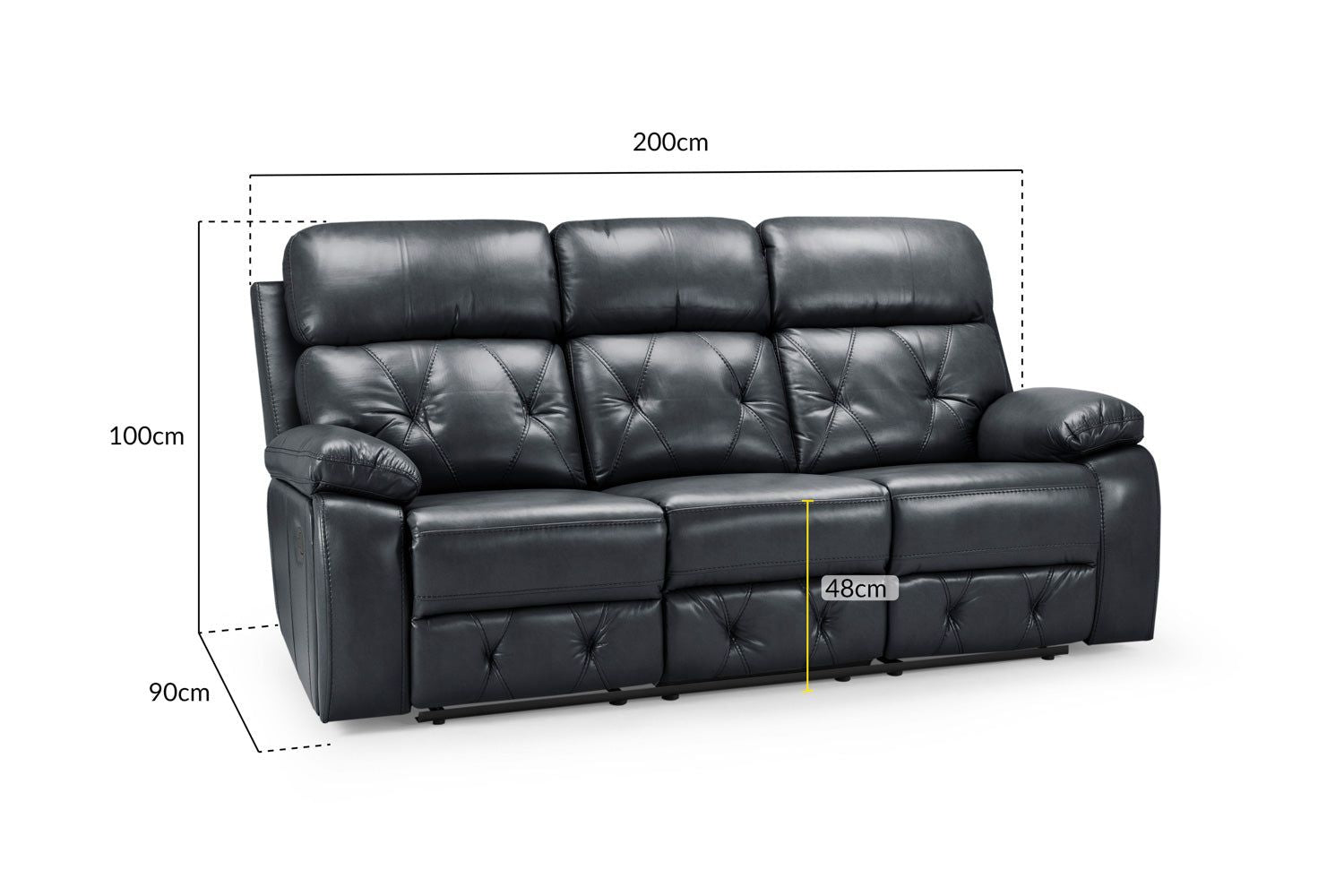 Black Leather Effect 3 Seater Manual Recliner Sofa