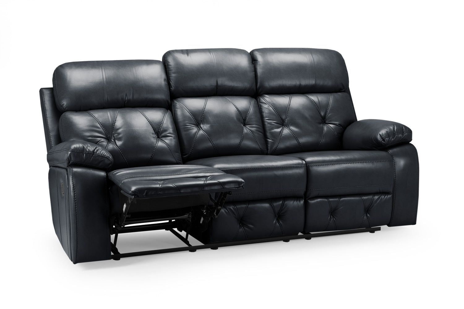 Black Leather Effect 3 Seater Manual Recliner Sofa