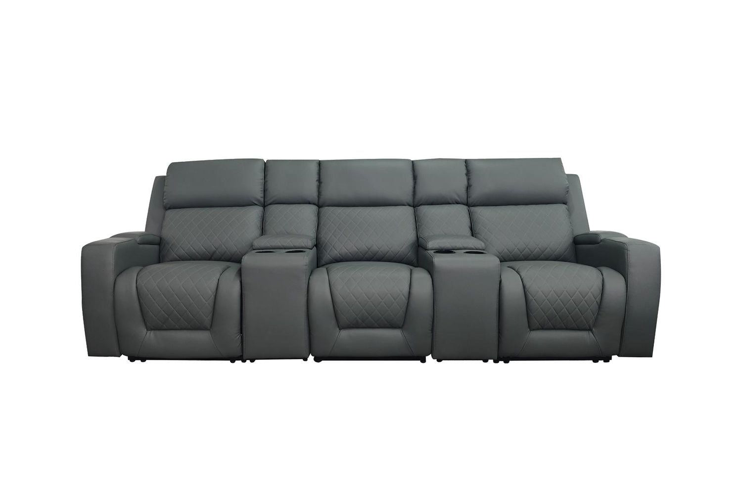 Grey Leather Cinema 3 Seater Electric Recline Sofa