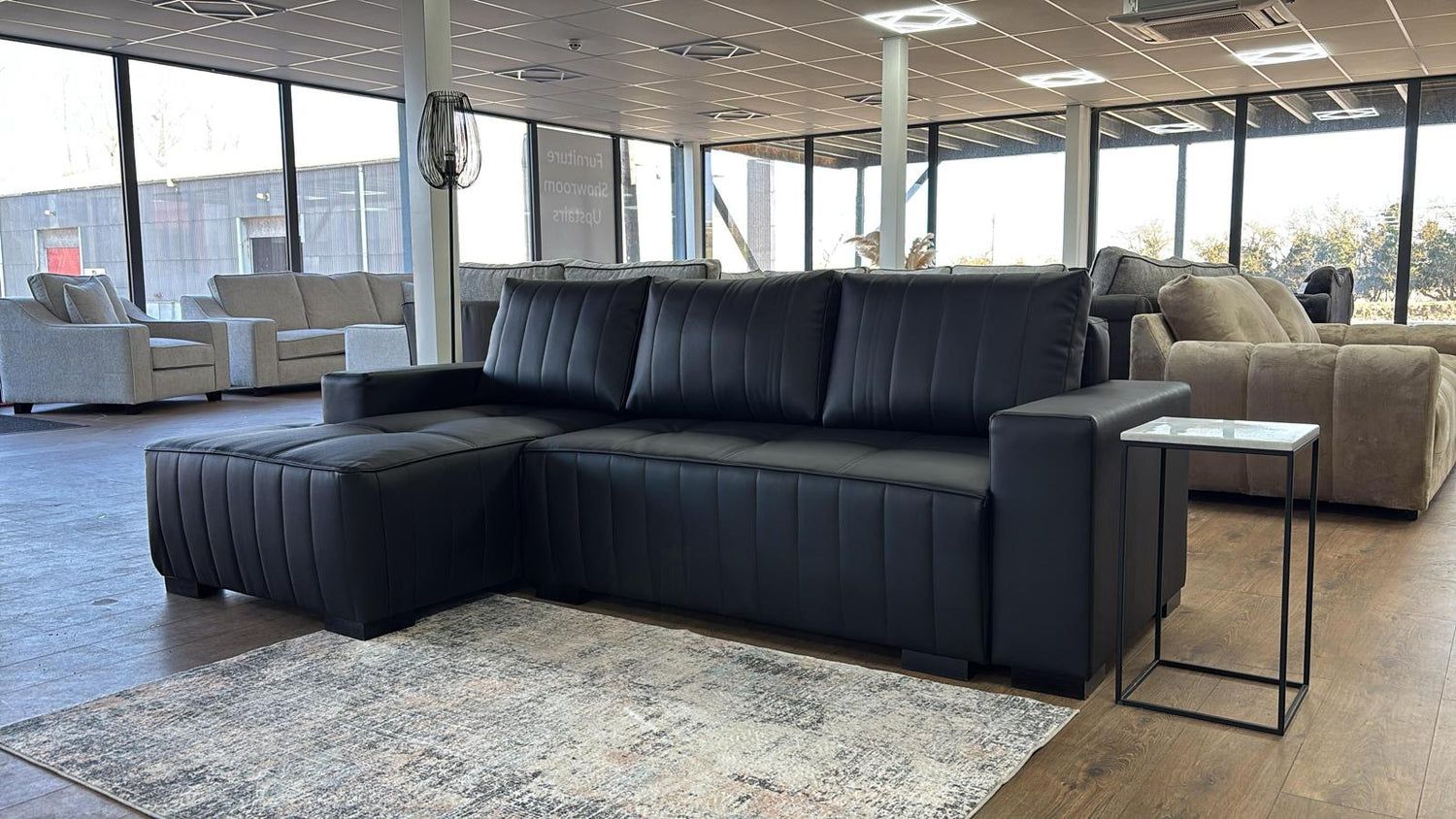 Black Leather Effect Left Hand Facing Corner Sofabed