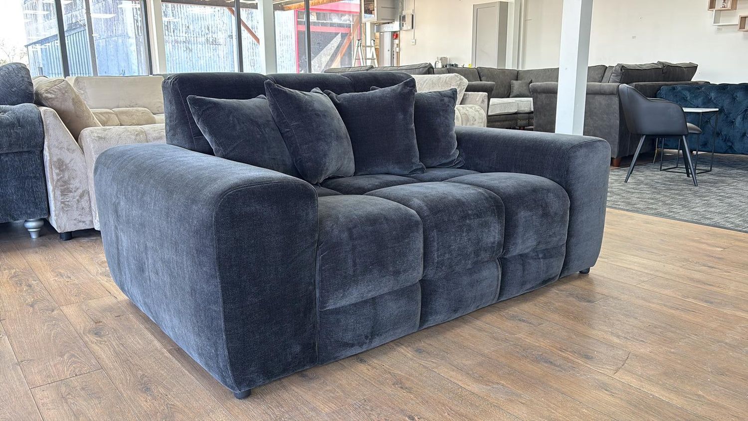 Black Fabric 2 Seater Sofa with Scatter Cushions