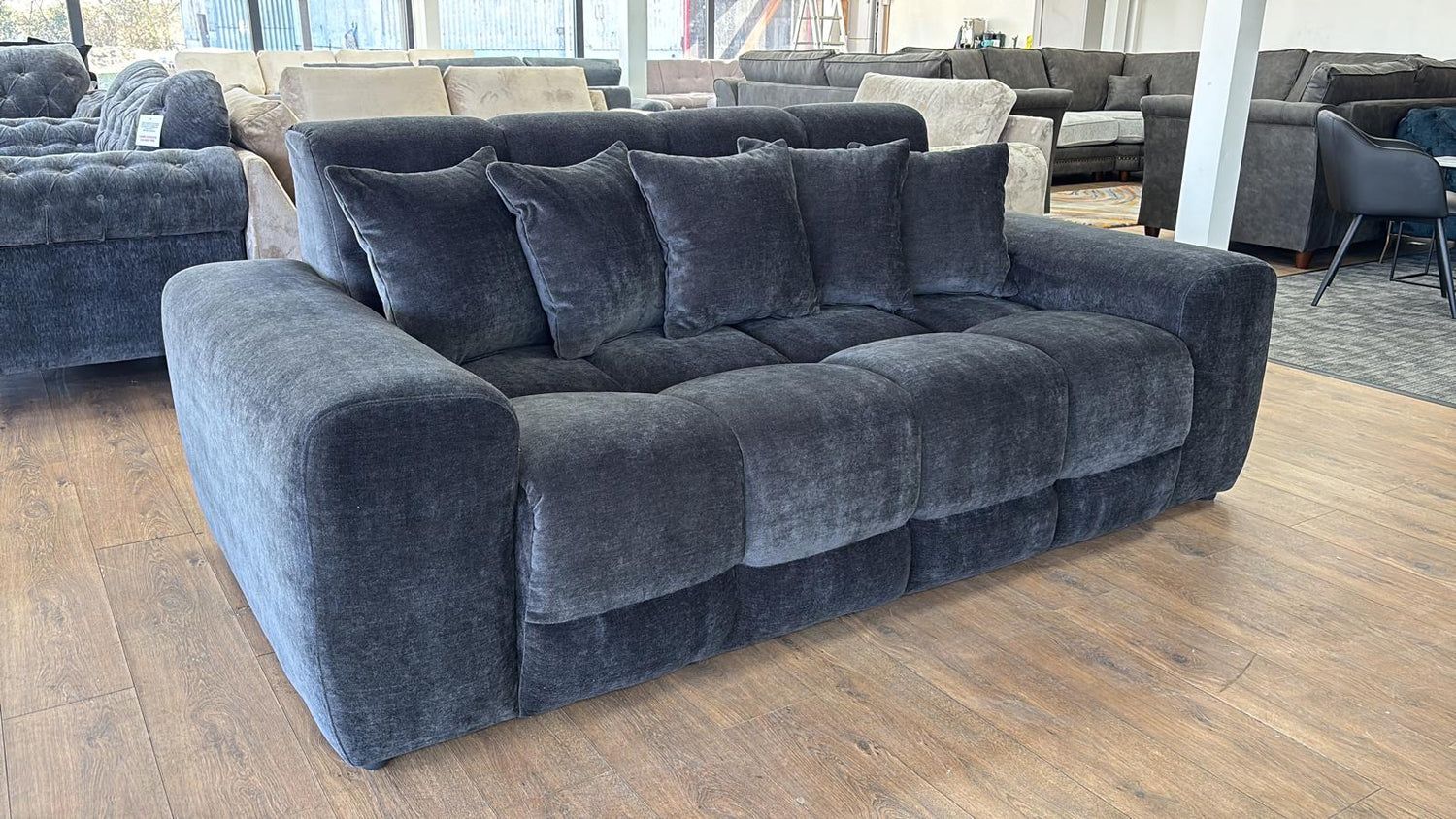 Black Velvet Fabric Upholstered 3 Seater Sofa