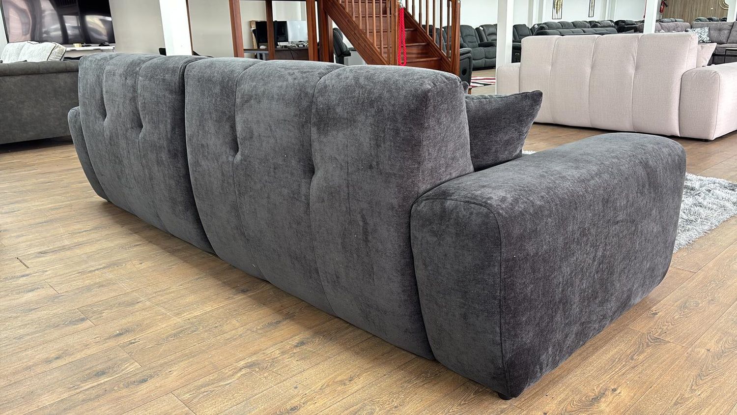 Black Textured Fabric Large 4 Seater Sofa