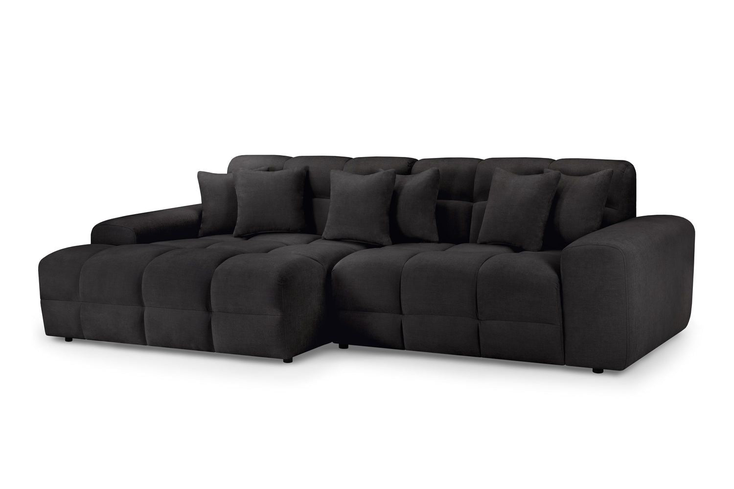 Black Fabric Upholstered Left Hand Facing Corner Sofa