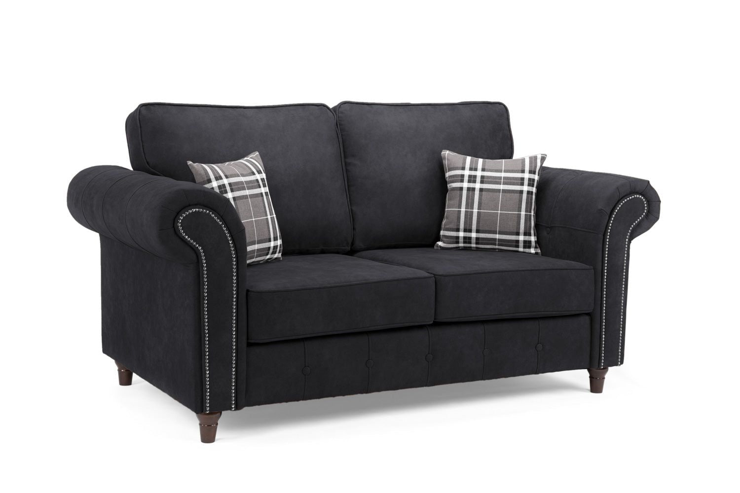 Charcoal Leather Effect Fabric 2 Seater Sofa Scroll Arms