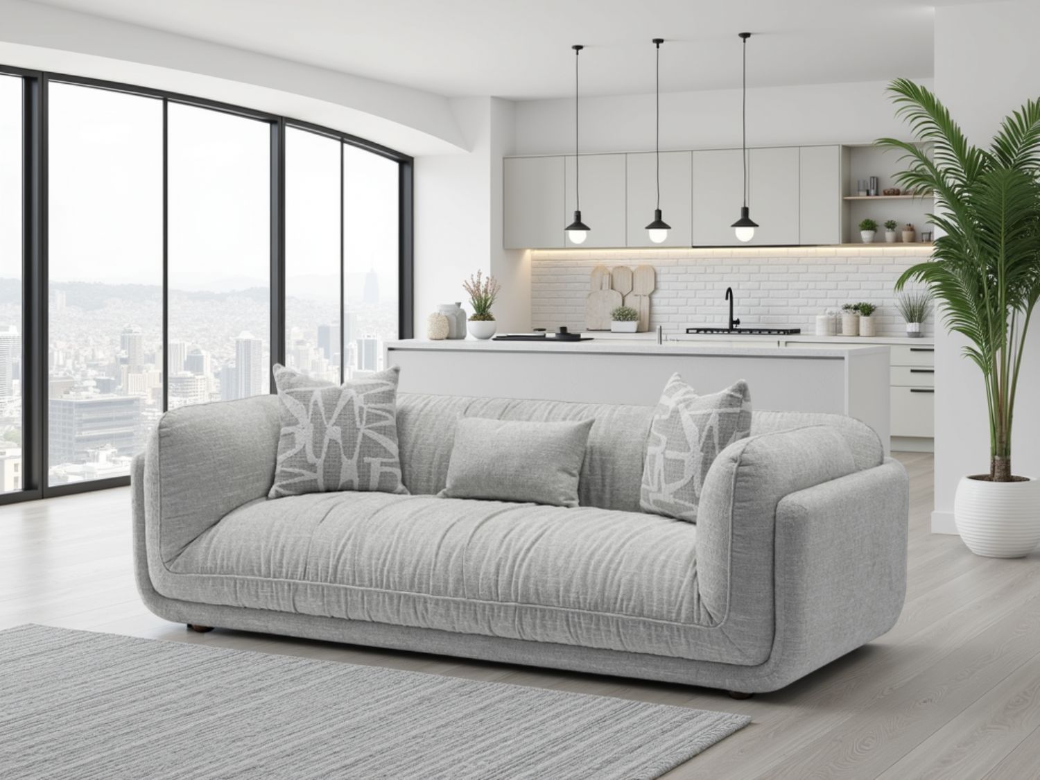 Grey Fabric 3 Seater Sofa with Scatter Cushions