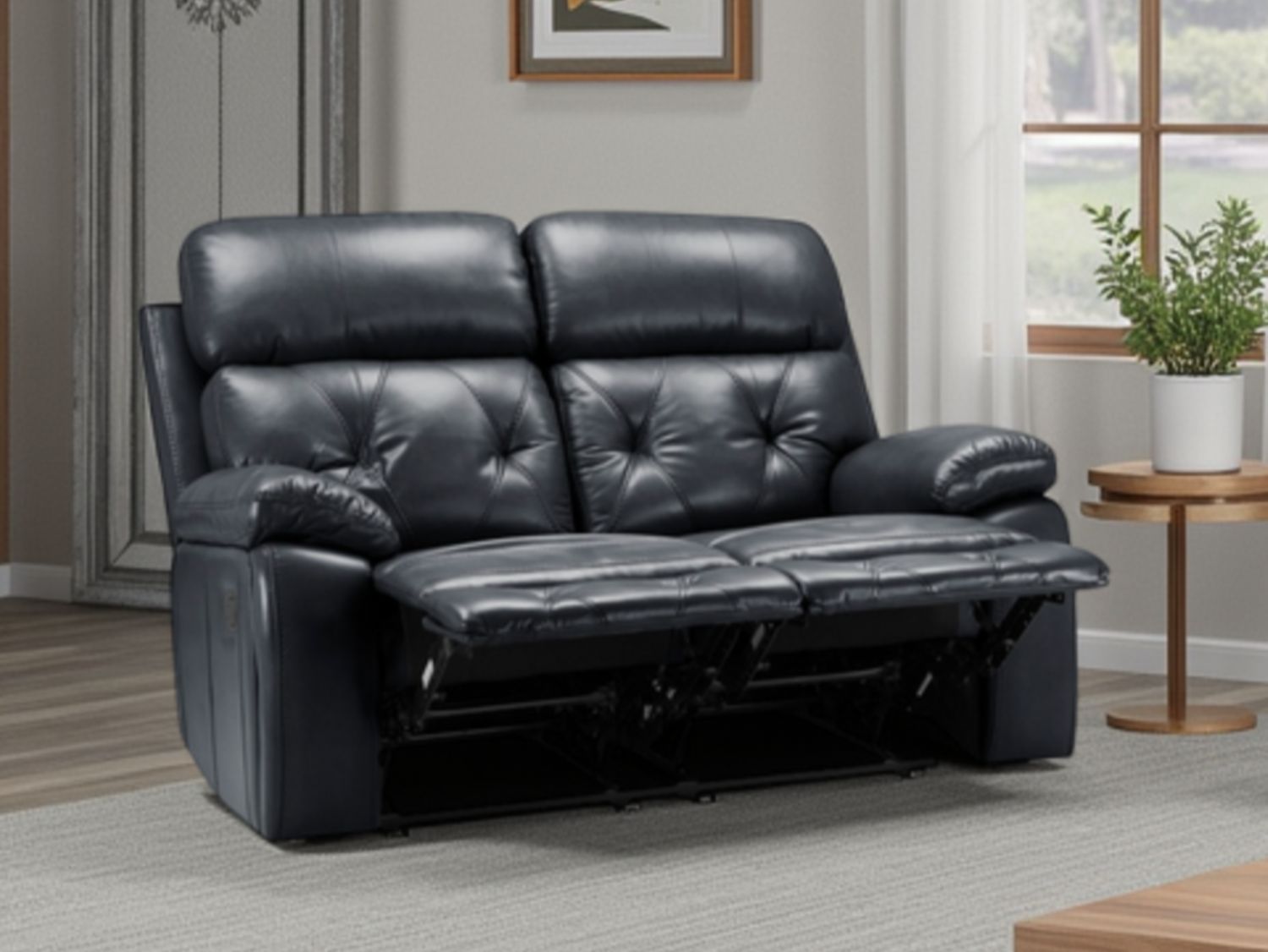 Black Leather Effect 2 Seater Manual Recliner Sofa