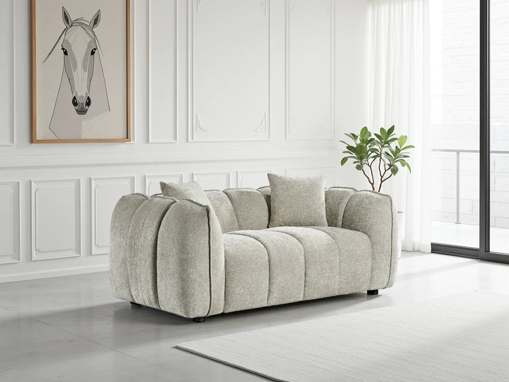 Beige Fabric Channel Tufted Design 2 Seater Sofa