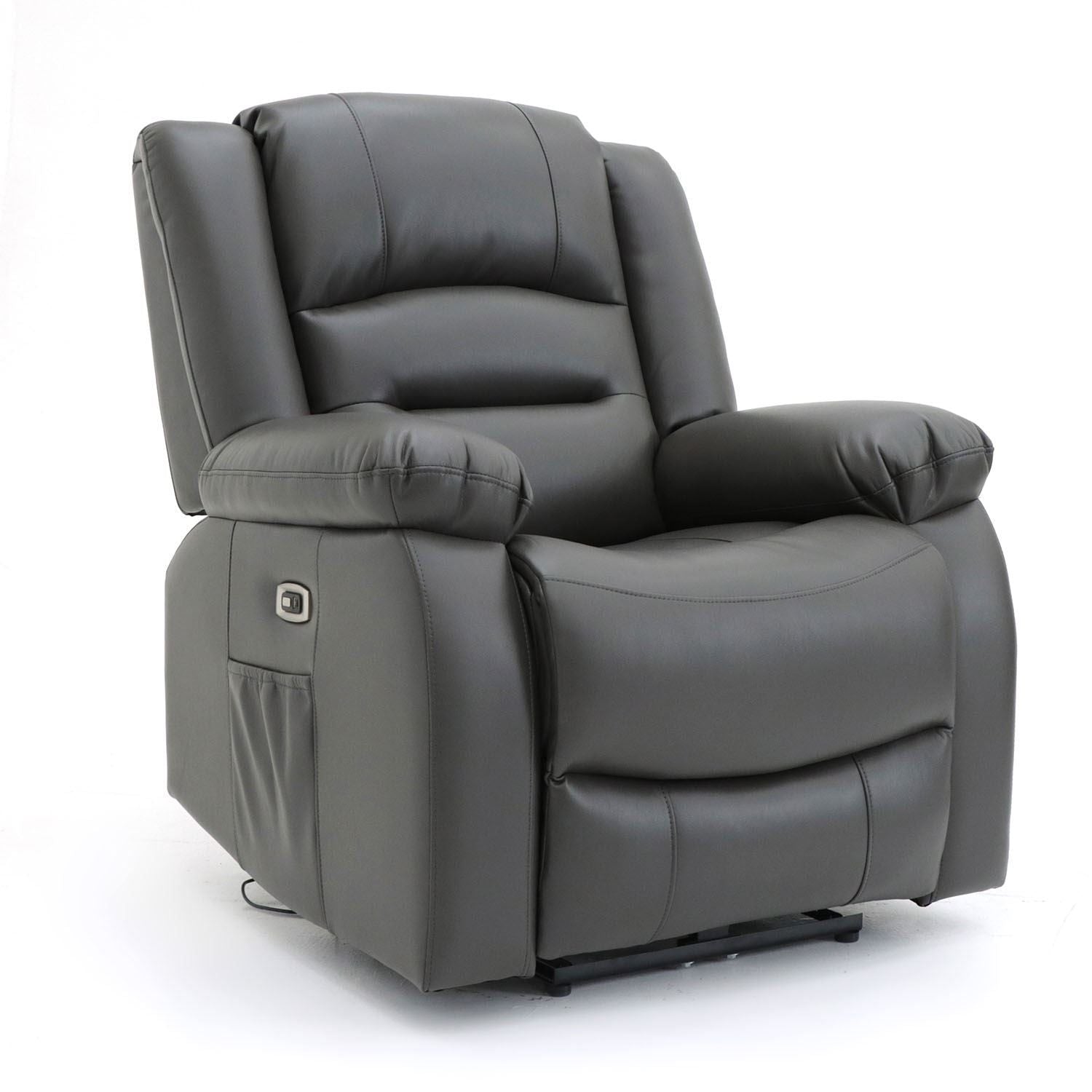 Grey Leather Effect Electric Recliner Armchair