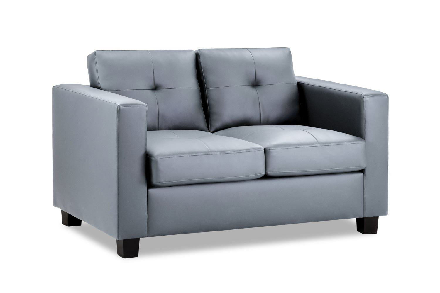 Grey Leather Effect 2 Seater Sofa Boxy Shaped