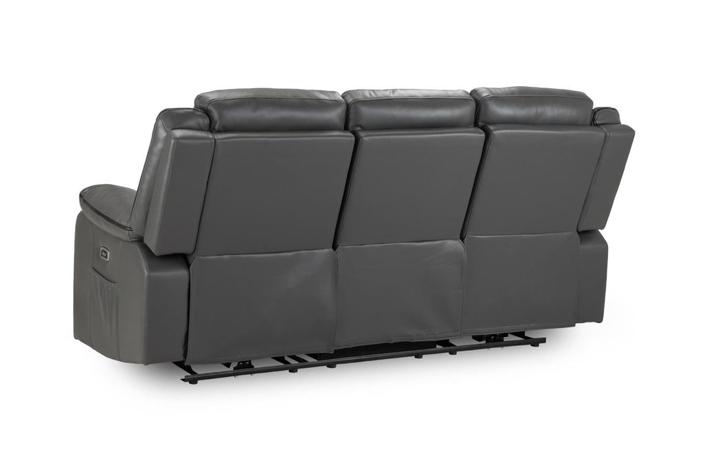 Grey Leather High Back 3 Seater Electric Recliner Sofa