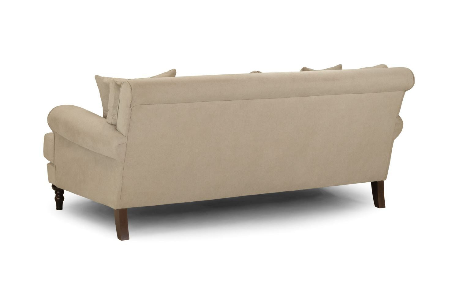 Beige Fabric 3 Seater Scrolled Arm Sofa with Wooden Feet