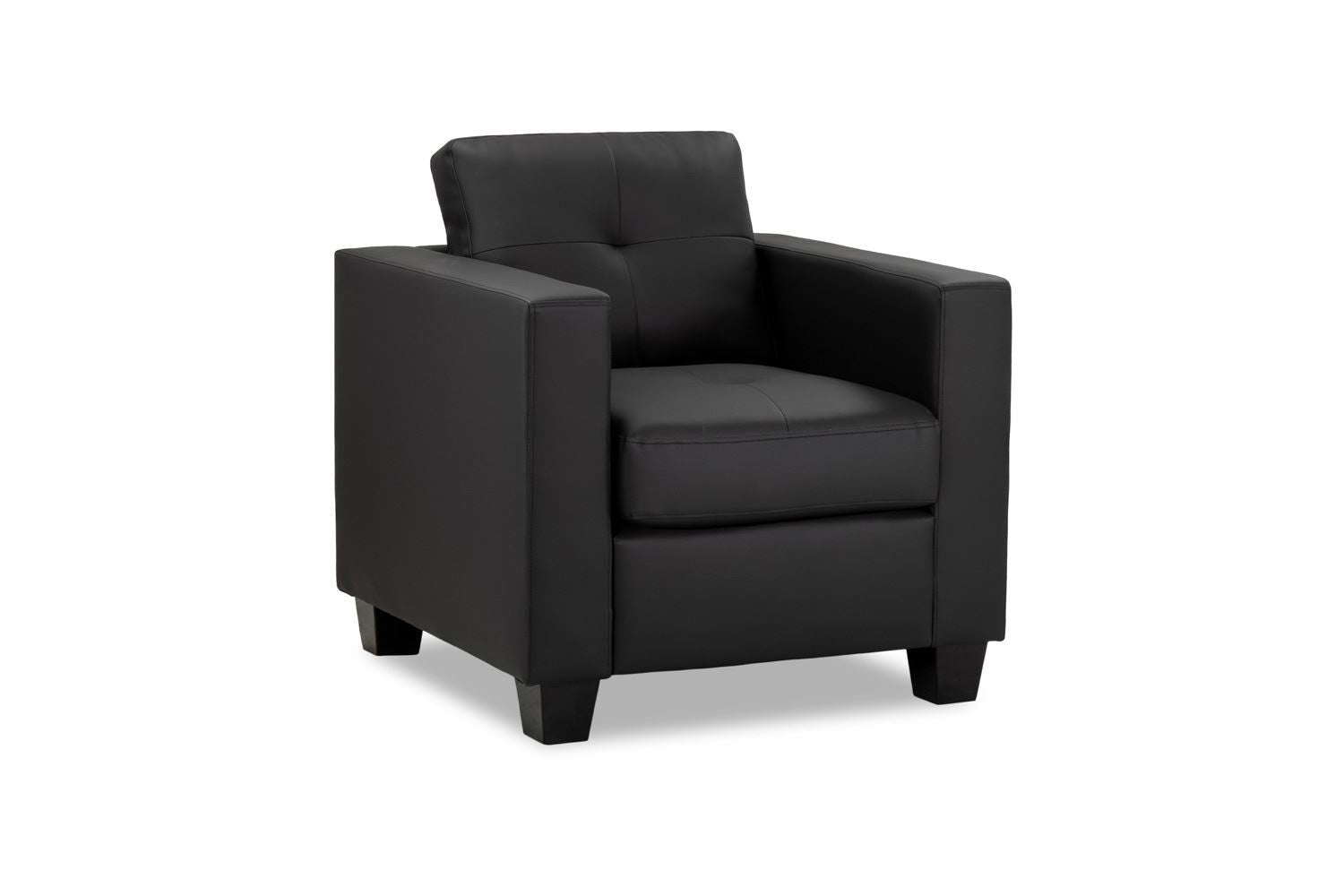 Black Leather Effect Boxy Shape Armchair Dark Wooden Feet