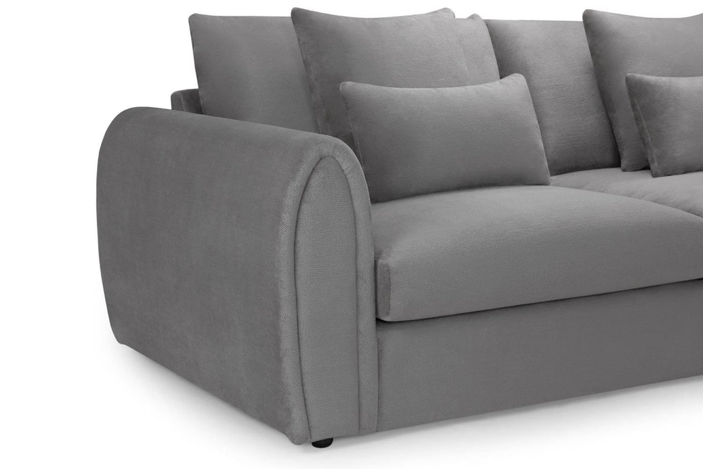 Grey Fabric Upholstered Large Corner Group Sofa Curved Arms