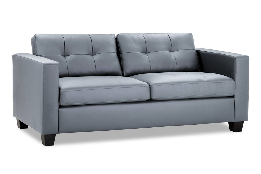 Grey Leather Effect 3 Seater Sofa Boxy Shaped