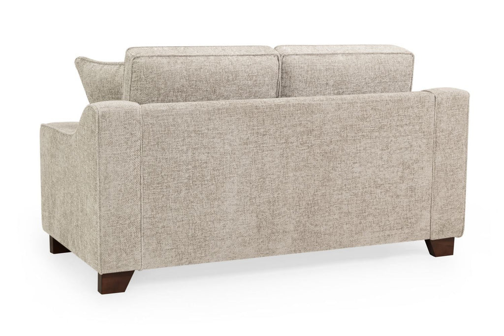 Stone Fabric 2 Seater Sofa Standard Back Dark Wooden Feet