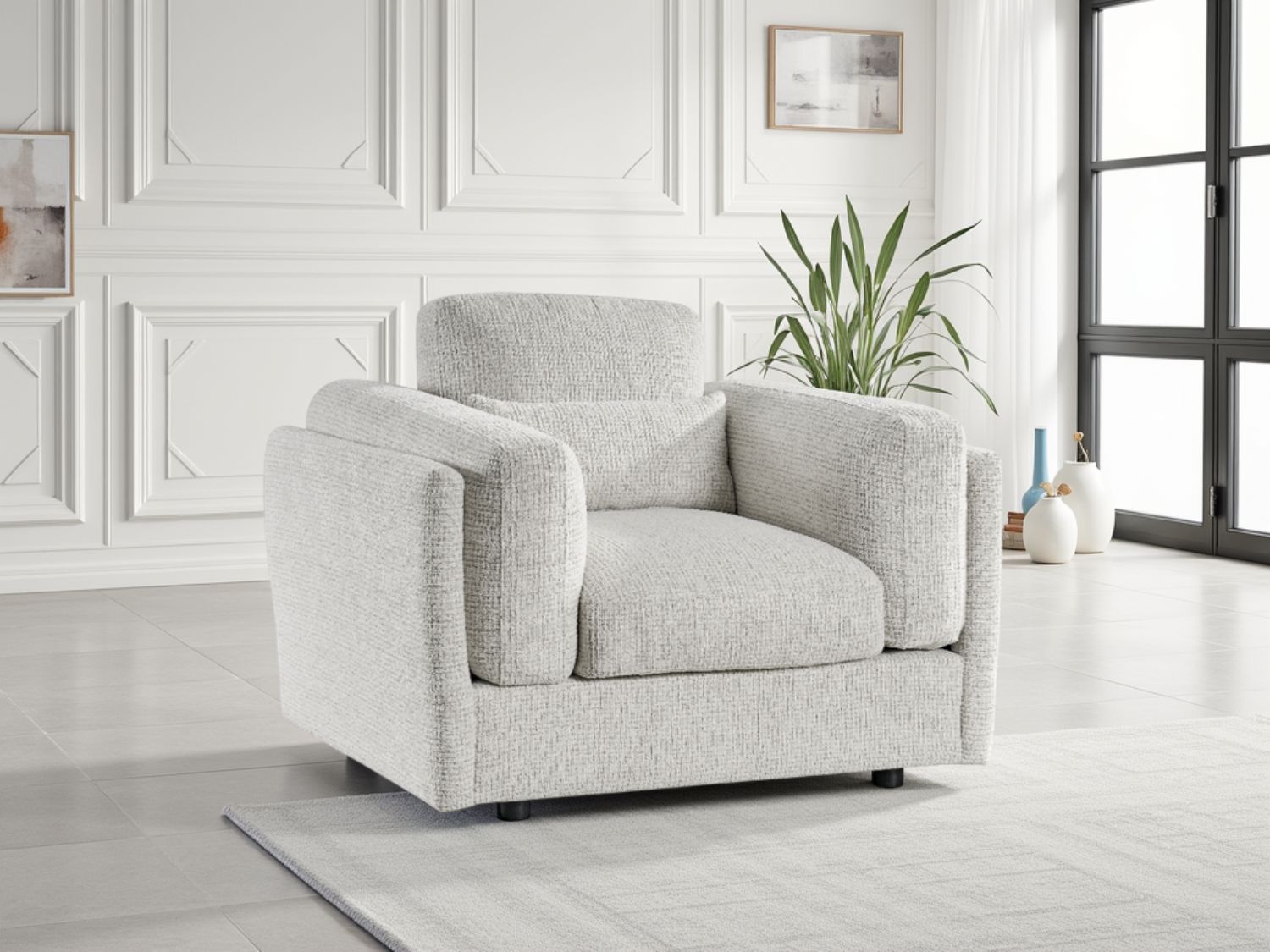 Beige Texture Fabric Armchair Laid Back Design