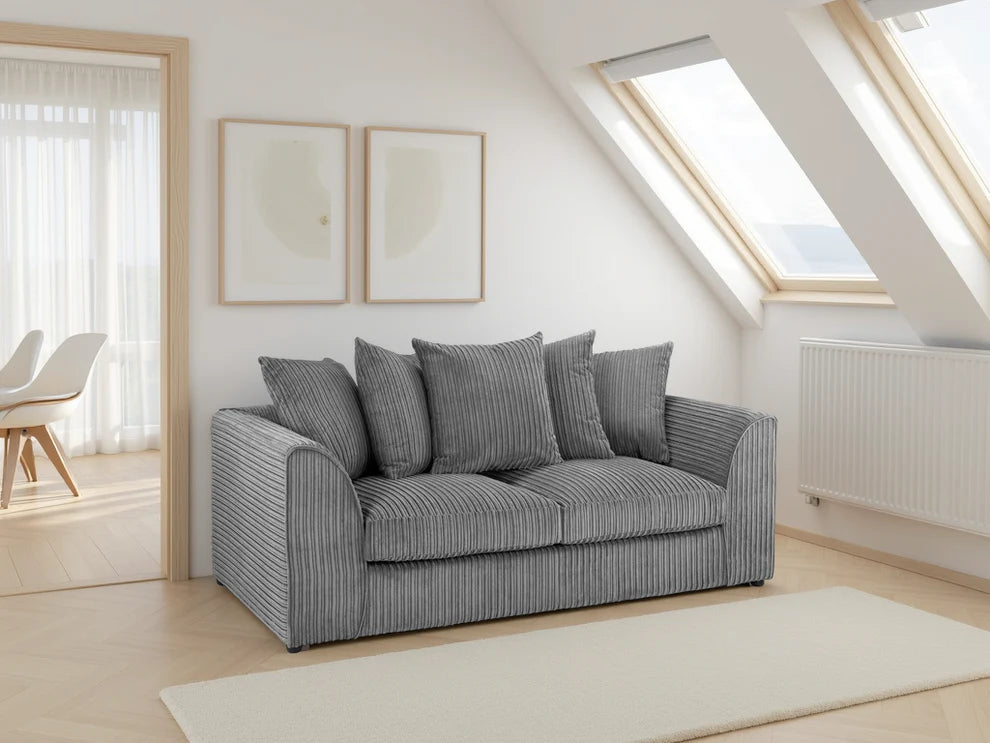 Grey Fabric Scatter Back 3 Seater Sofa