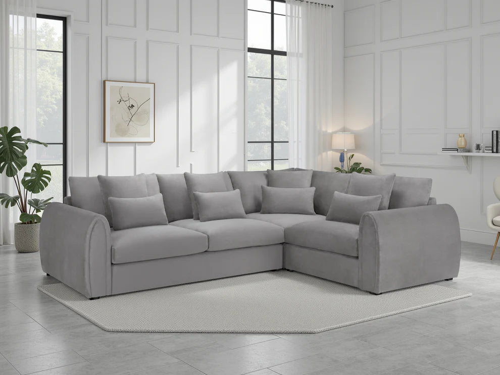 Grey Velvet Corner Group Sofa Right Hand Facing