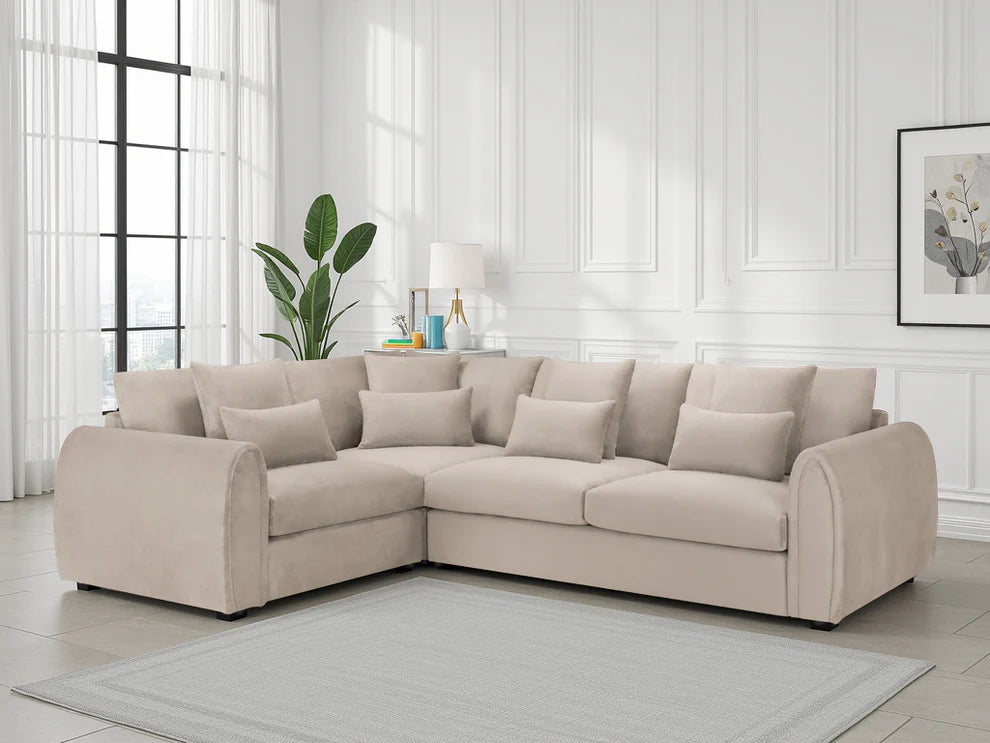 Mocha Velvet Large Corner Sofa Left Hand Facing