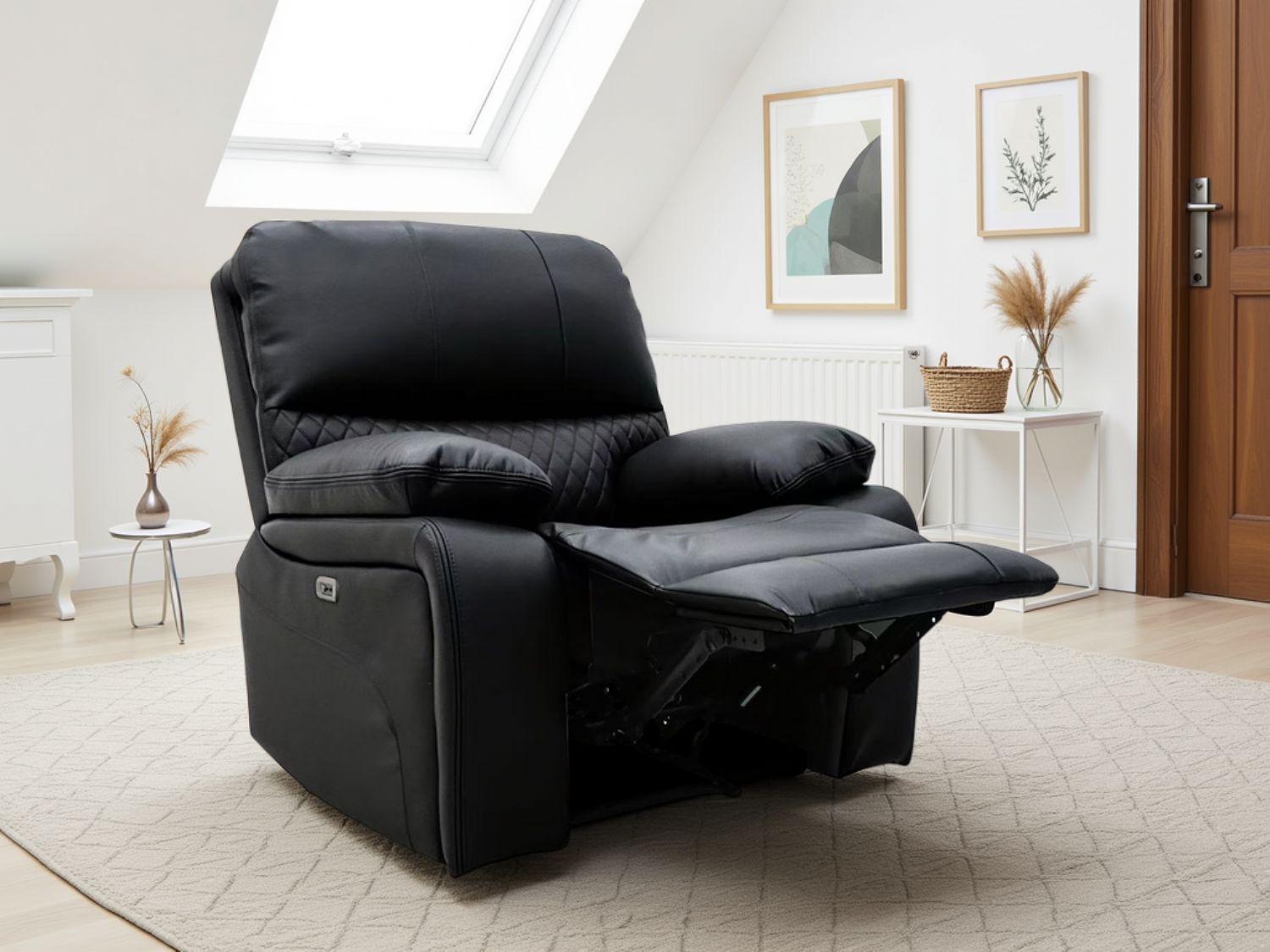 Black Leather Electric Recliner Armchair