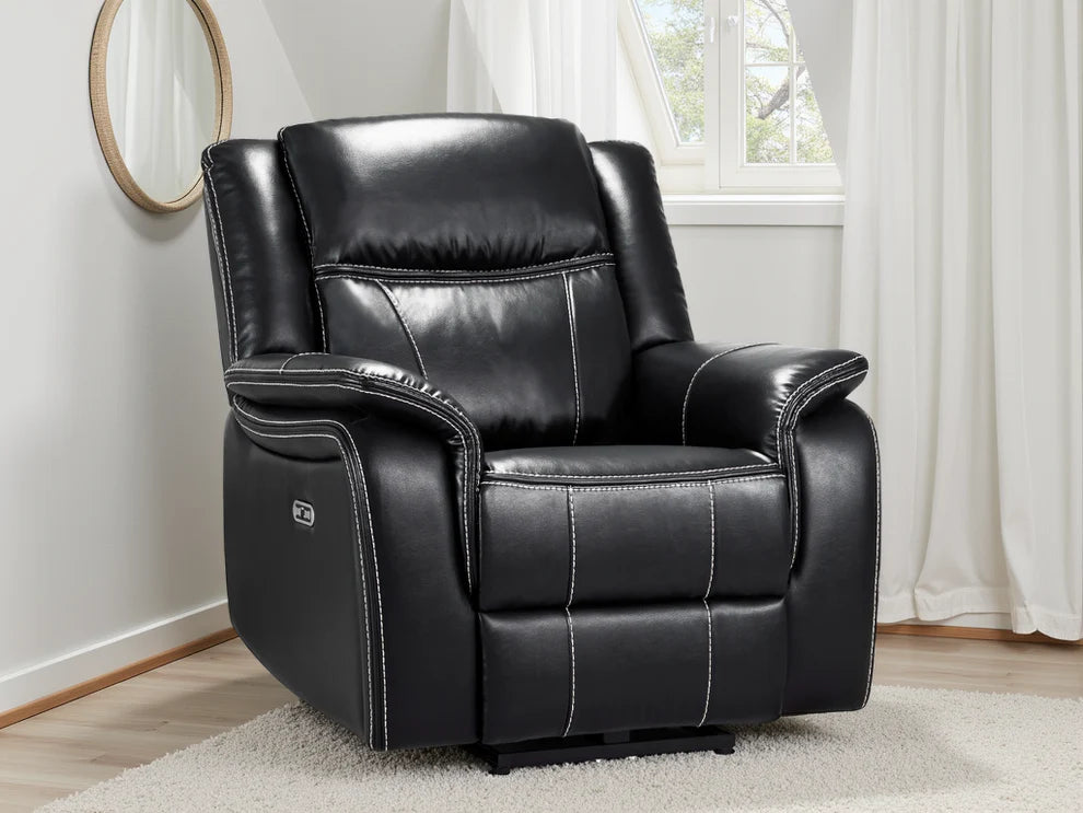 Black Leather Electric Recliner Armchair with Armrest