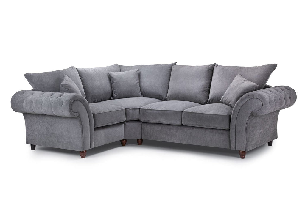 Grey Fabric Buttoned Left Hand Facing Fullback Corner Sofa