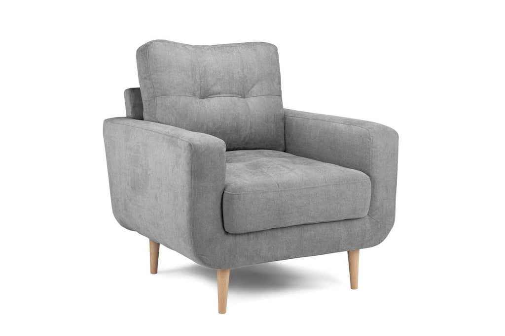 Grey Fabric Tufted Design Armchair Solid Wood Frame