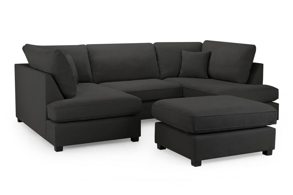 Black Fabric Upholstered U Shape Corner Sofa