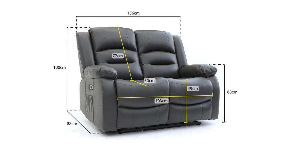 Grey Leather Effect 2 Seater Electric Recliner Sofa