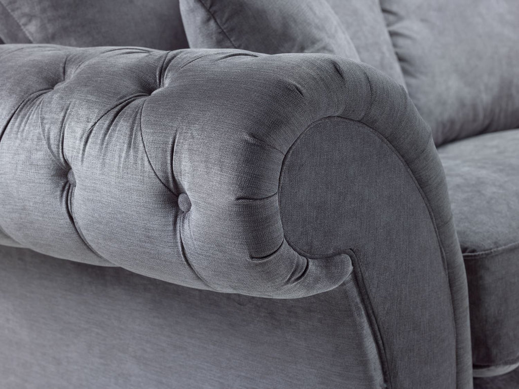 Grey Fabric 3 Seater Fullback Sofa with Scroll Arms