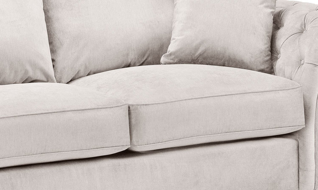 Stone Fabric Buttoned Back Fullback 3 Seater Sofa Scroll Arm