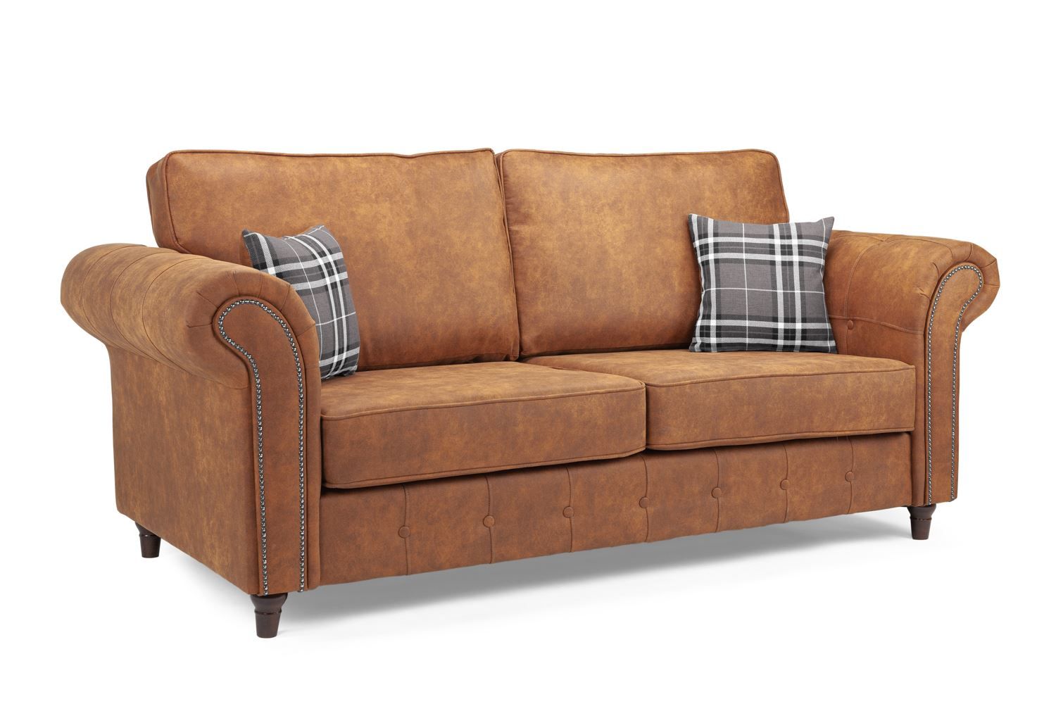 Tan Leather Effect Standard Back 3 Seater Sofa