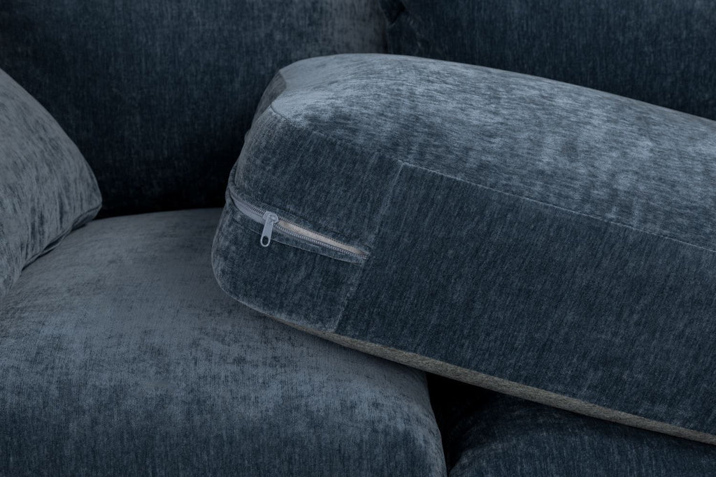 Blue Fabric Pillow Back Large Corner Sofa Group