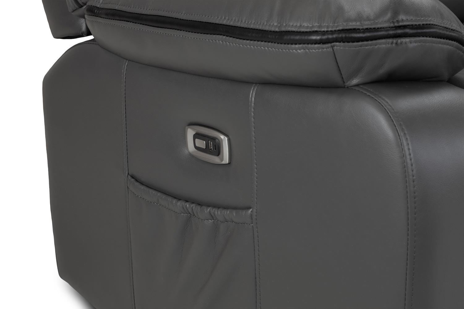 Grey Leather High Back 3 Seater Electric Recliner Sofa