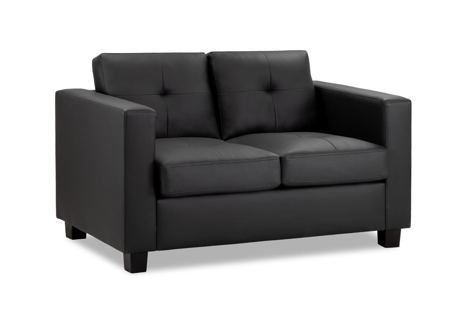 Black Leather Effect 2 Seater Sofa Boxy Shaped