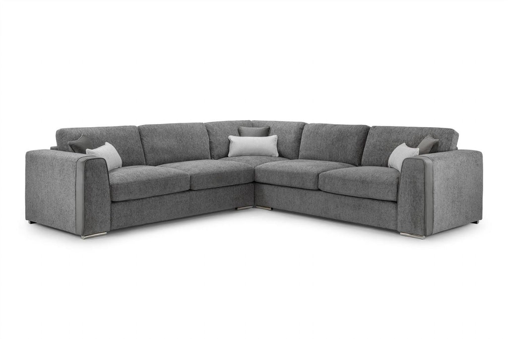 Grey Chenille Fabric Large Corner Sofa