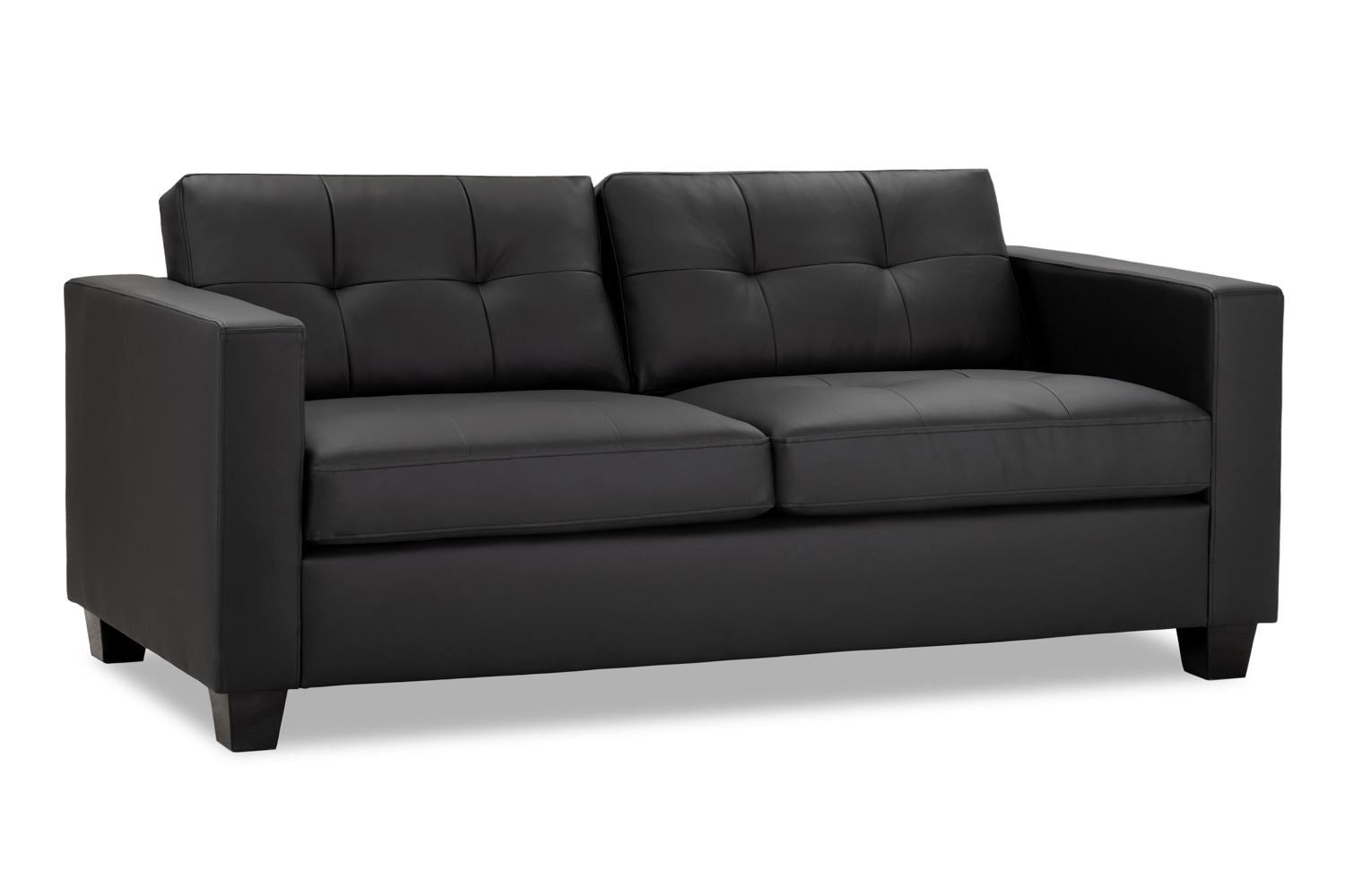 Black Leather Effect 3 Seater Sofa Wooden Feet