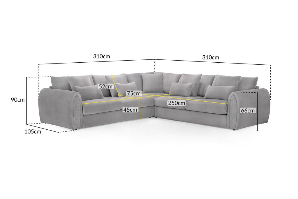 Grey Fabric Upholstered Large Corner Group Sofa Curved Arms