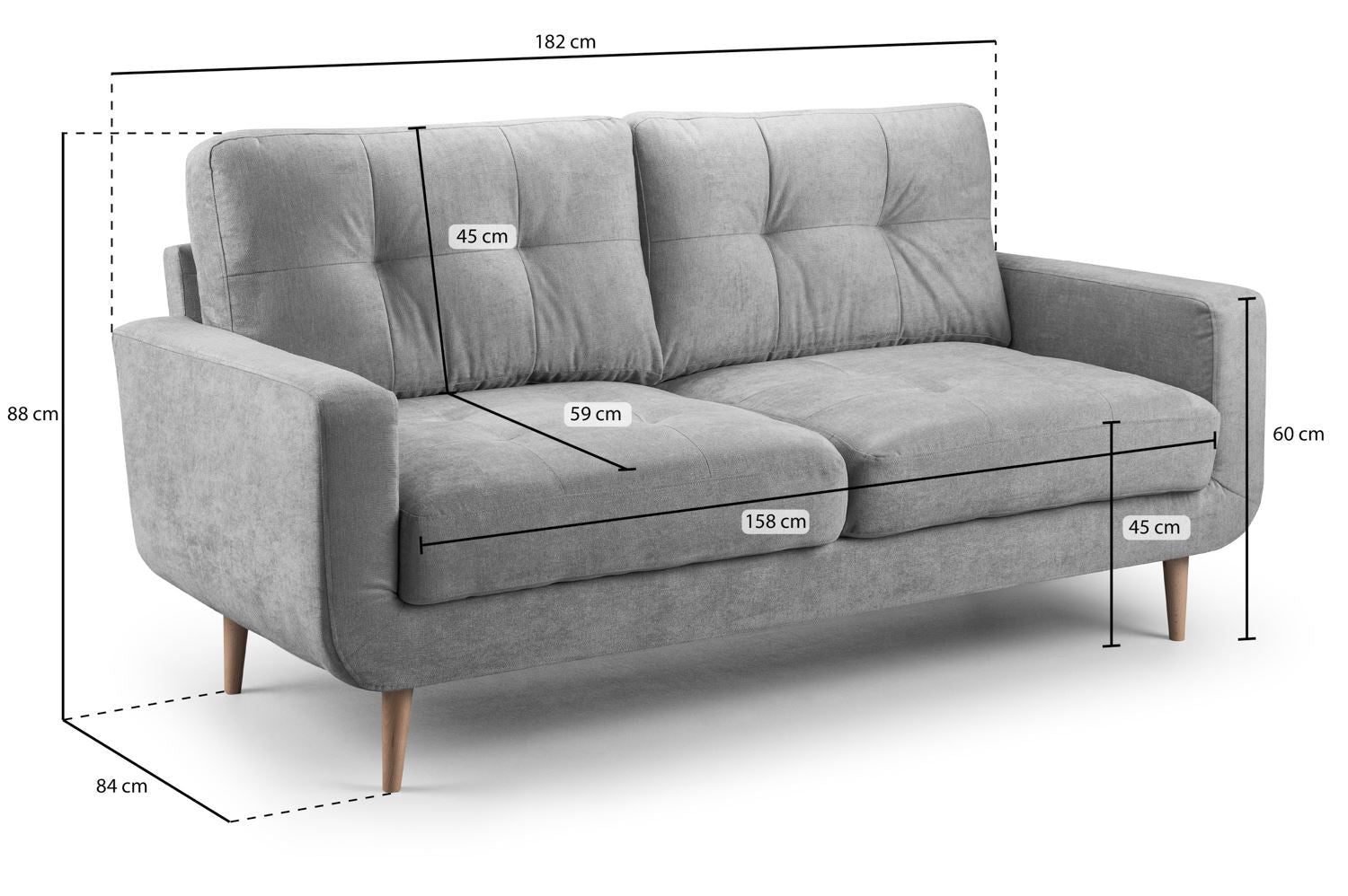 Grey Fabric 3 Seater Sofa Tufted Designed