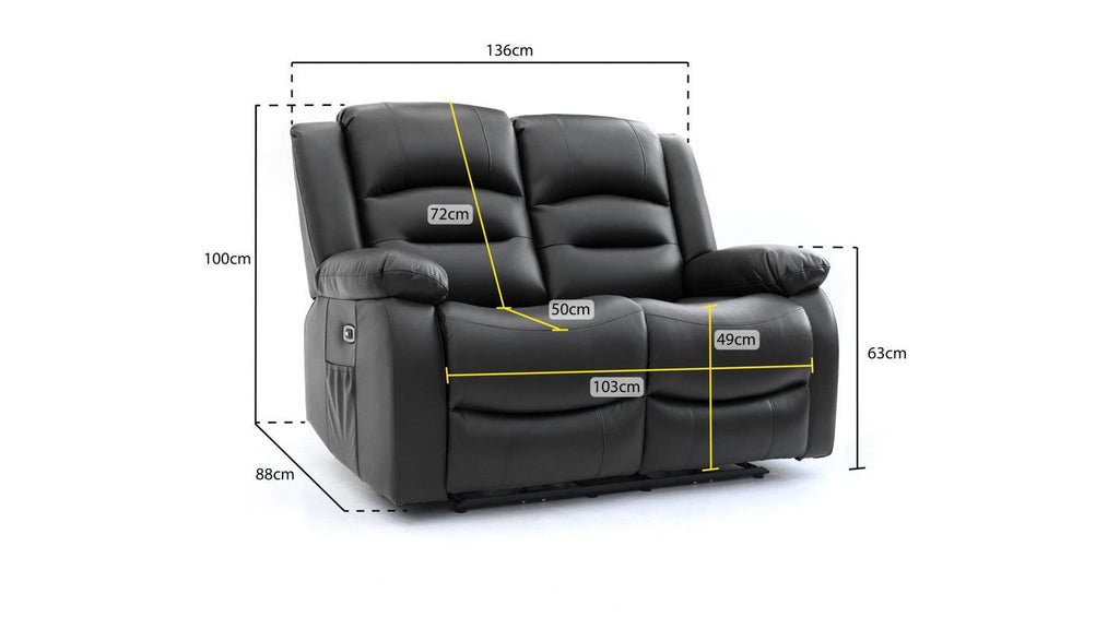 Black Leather Effect 2 Seater Electric Recliner Sofa