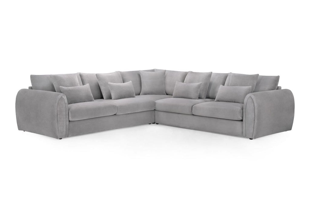 Grey Fabric Upholstered Large Corner Group Sofa Curved Arms
