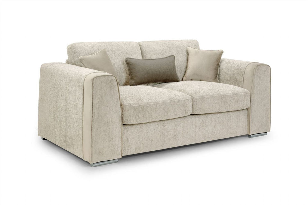 Beige Chenille Fabric 2 Seater Sofa Standard Back