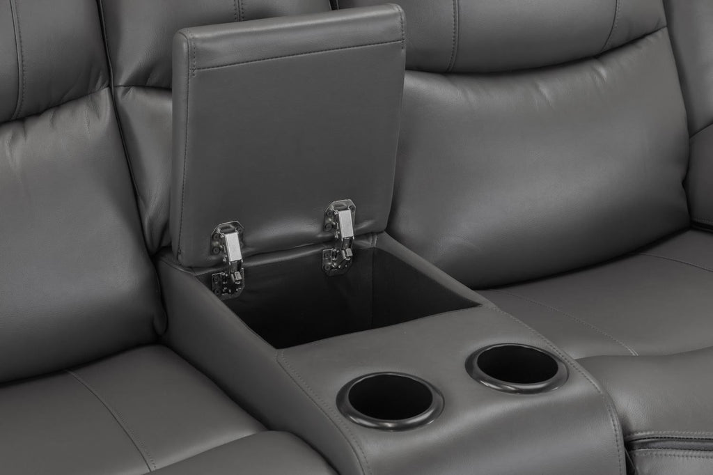 Grey Leather 2 Seater High Back Electric Recliner Sofa